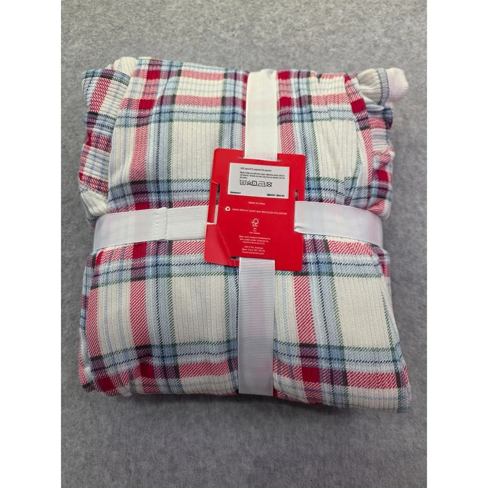 GapBody Womens Ivory Plaid Waffle Knit Thermal Pajama Sleep Set‎ Medium NEW